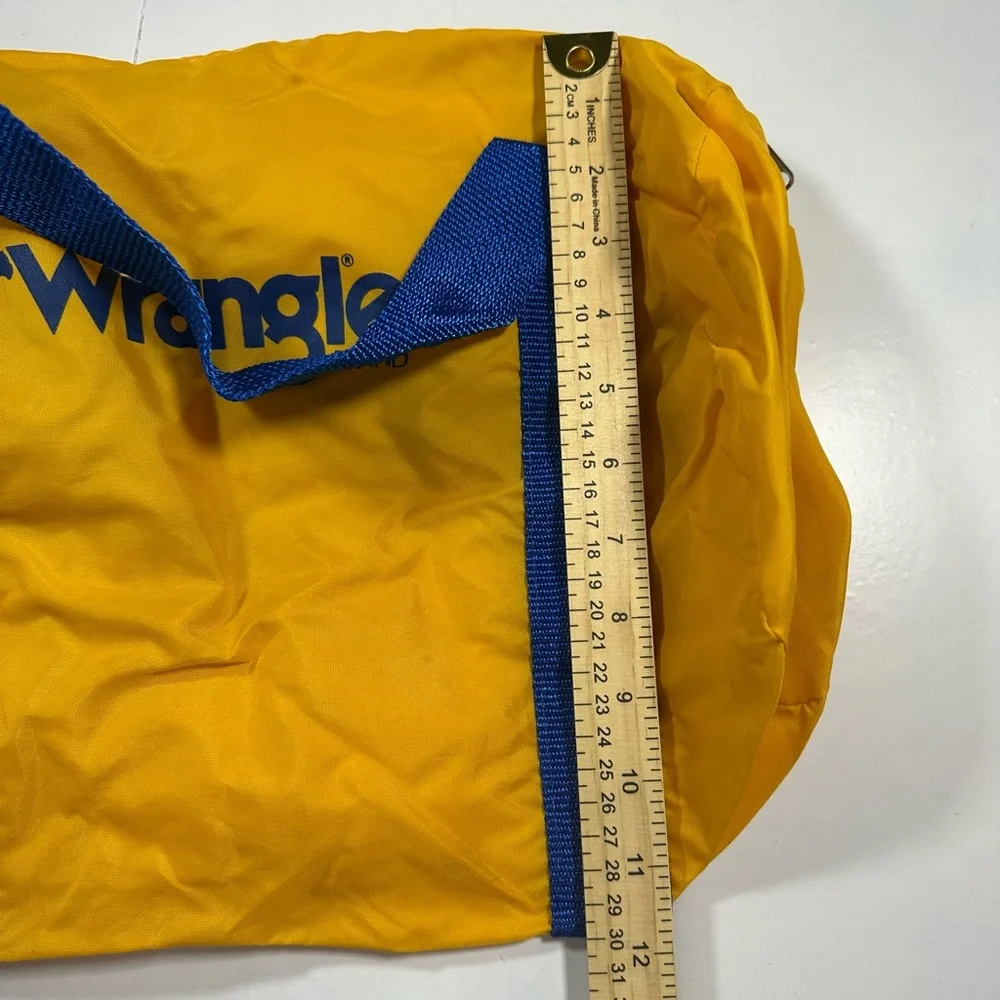 Vintage Wrangler‎ Duffle Bag Barrel Luggage Yellow Nylon Blue Jeans Cowboy Case